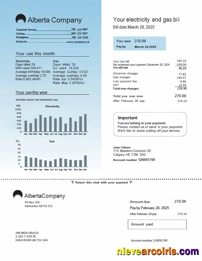 Canada Alberta Company utility bill